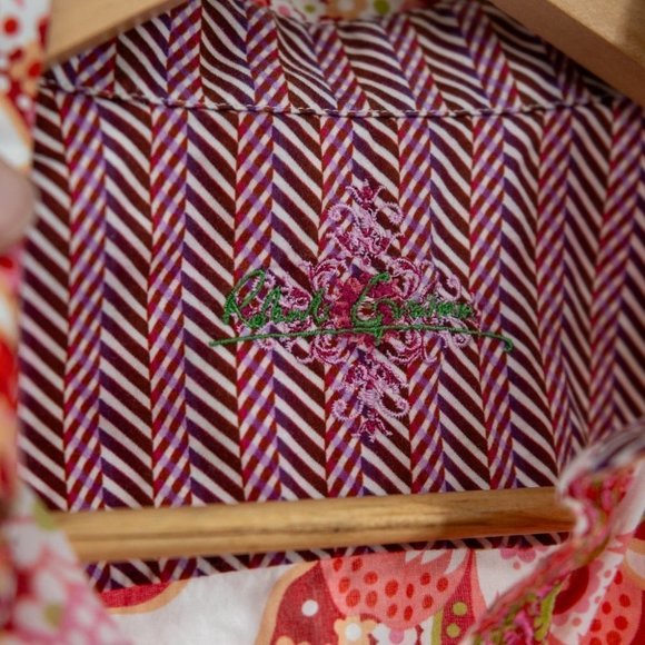 Robert Graham bold  print blouse with Pink, red & green flowers embroidery | S - Picture 4 of 8